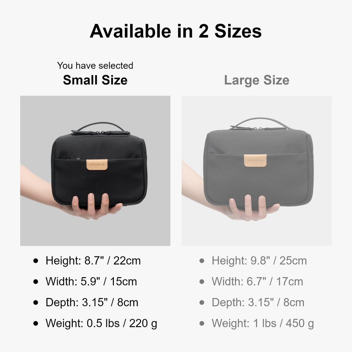LEVEL8 Travel Toiletry Bag for Men Women, Water Repellent Shaving Bag for Toiletries Accessories, Storage Bags with Divider and Handle, Small/Black