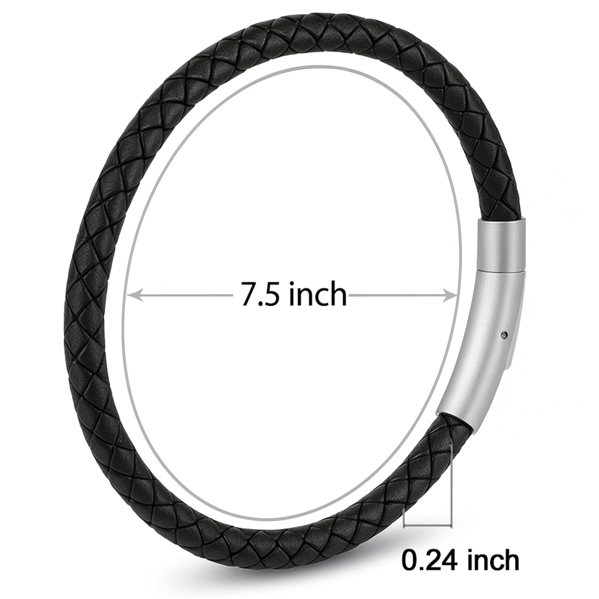 Leporem Black Braided Leather Bracelet Premium 18K Plated Surgical Steel Push Lock Clasp Hypoallergenic Urban Jewelry Gift Black Medium 7.5 Inch (Black, 7.5")