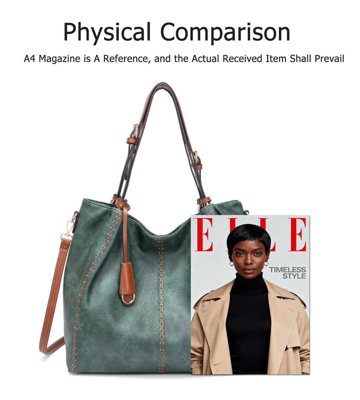 myfriday Casual Faux Leather Tote Hobo Bag for Women, Soft Shoulder Bag Crossbody Satchel Purse and Handbag (Green)