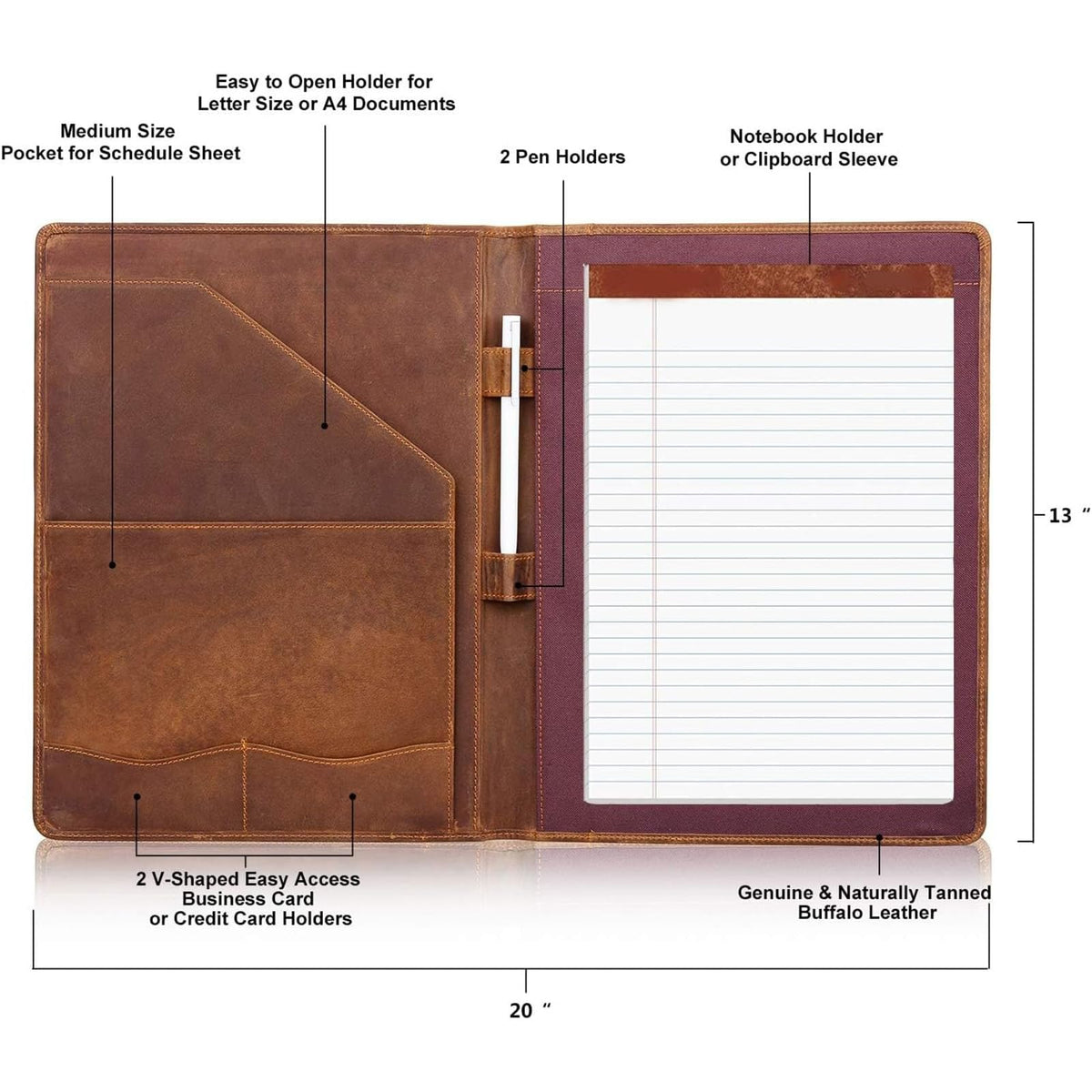 Jack&Chris Leather Portfolio, A4 Document Folder Legal Pad Padfolio, Professional Writing Letter Notepad Clipboard Sleeve Organizer, Resume Folio Binder for Men&Women,JC1823