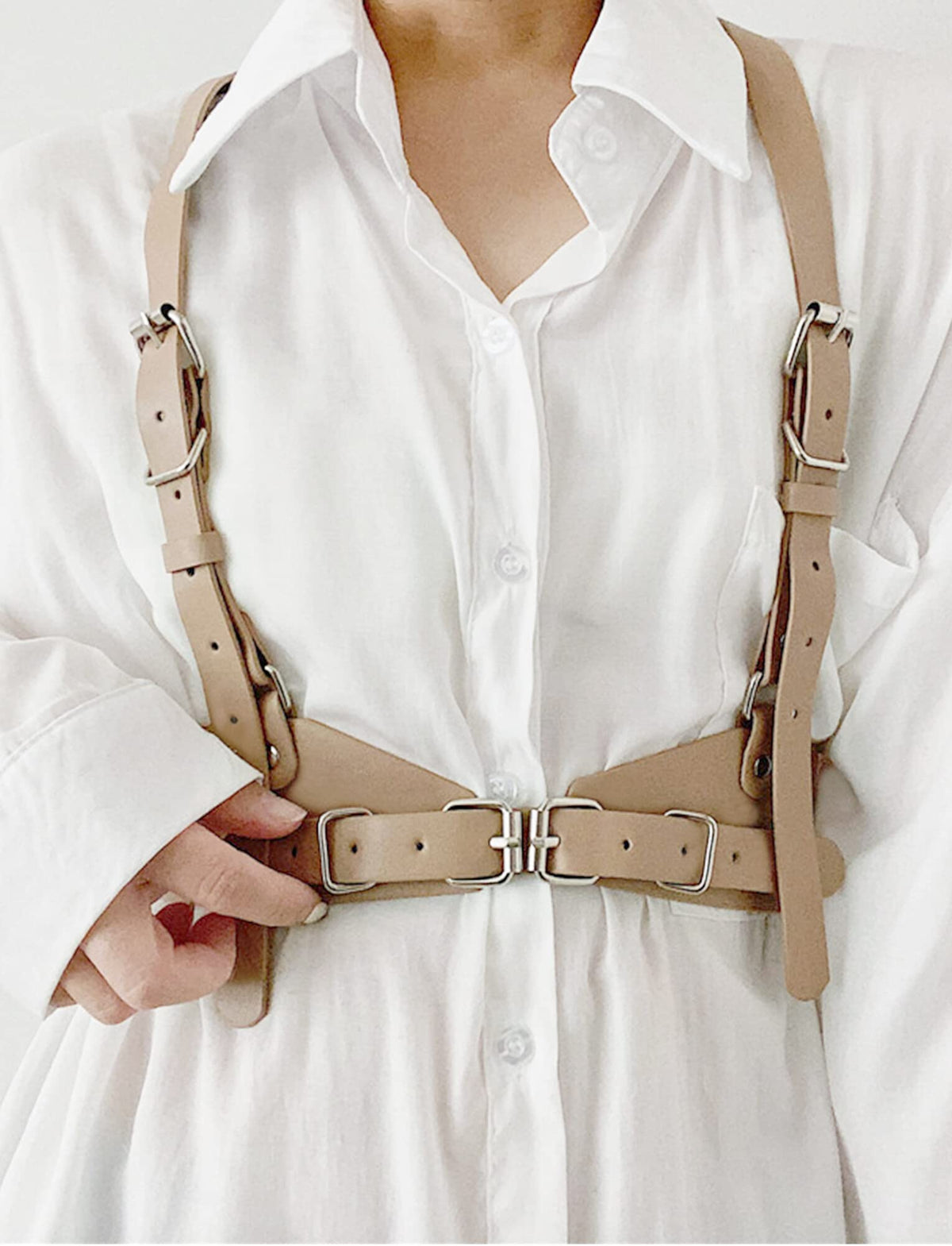 Aivtalk Vest Harness Belt Gothic Fashion Body Chain Accessories High Waist Adjustable Corset for Party Dating Rave Festival Khaki M