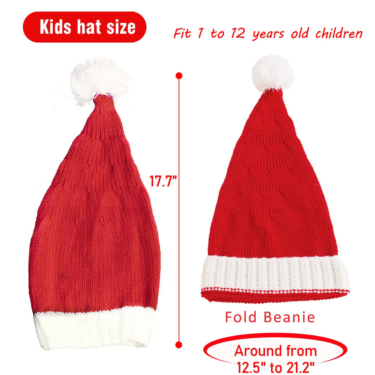 Christmas Hat for Kids, Santa Hat Winter Hat for Baby Slouchy Beanie Windproof Warm Knit Christmas Decoration Cap Red