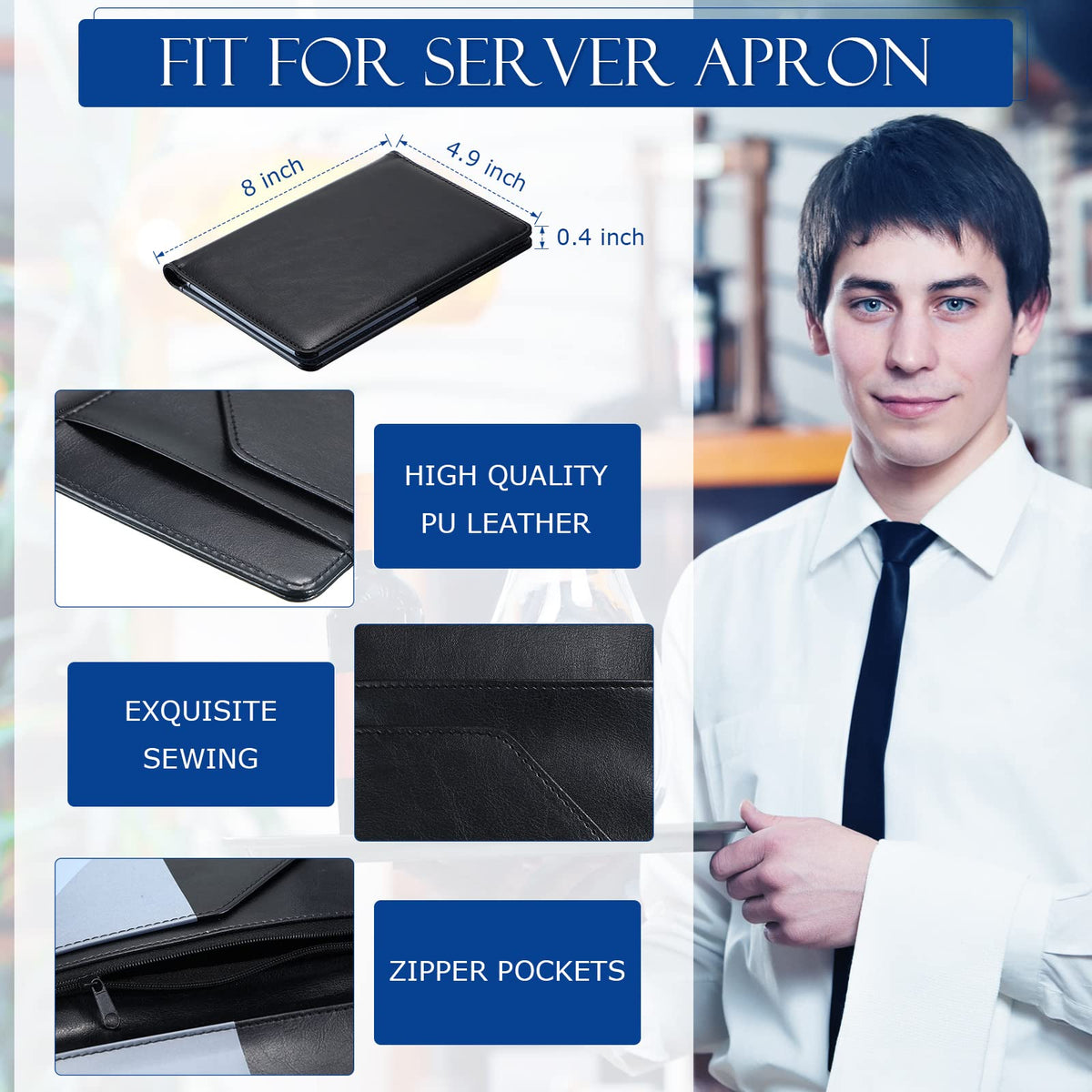 Containlol 6 Pcs Waitress Server Books Guest Book Pad Leather Money Organizer Wallet Organizer Waiter Cash Check Bill Receipt Holder with Pocket for Waitstaff Fit Apron(Classic Style)