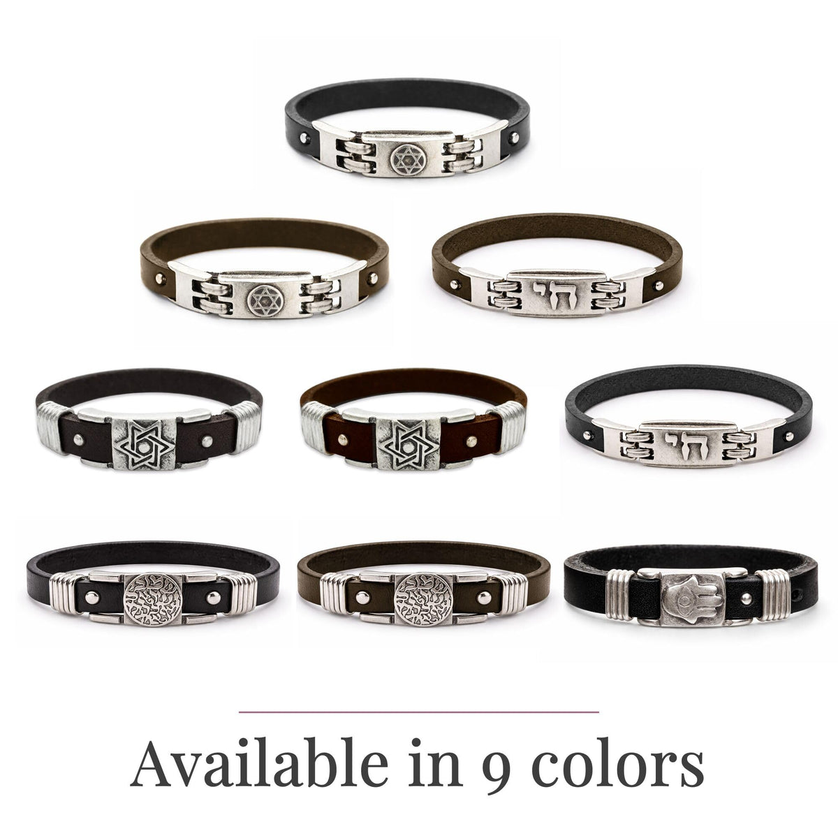 Alef Bet by Paula Chai Leather Bracelet for Men and Boys - Genuine Black Leather with Silver Plated Hebrew Chai Charm - Symbol of Life - Adjustable Bar Mitzvah Gift