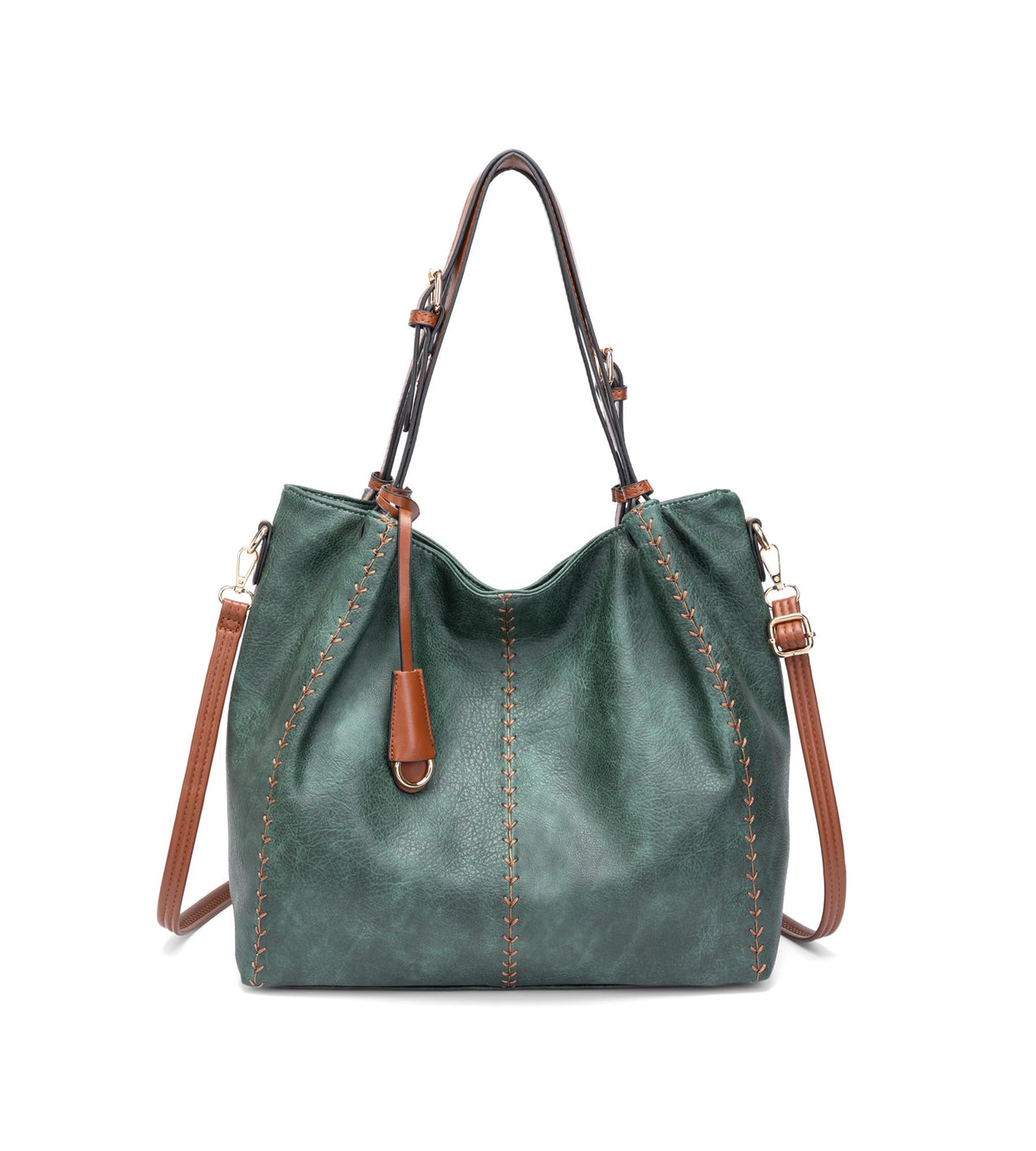 myfriday Casual Faux Leather Tote Hobo Bag for Women, Soft Shoulder Bag Crossbody Satchel Purse and Handbag (Green)