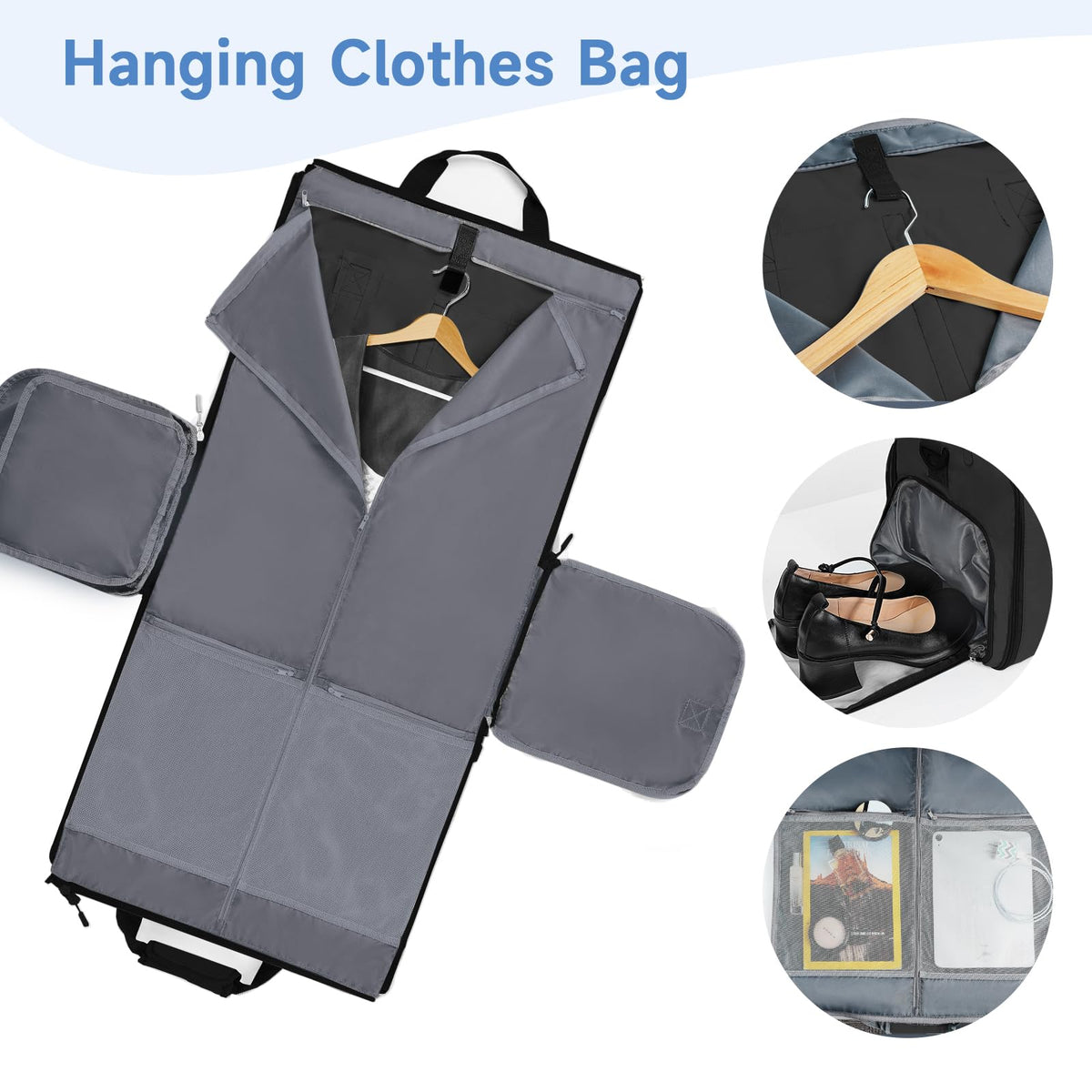 Ytonet Garment Bags for Travel, Foldable Garment Duffle Bags for Women men, Convertible Travel Garment Bag with Shoe Compartment, 2 in 1 Hanging Suitcase Suit Water Resistant Weekender Bag, Black
