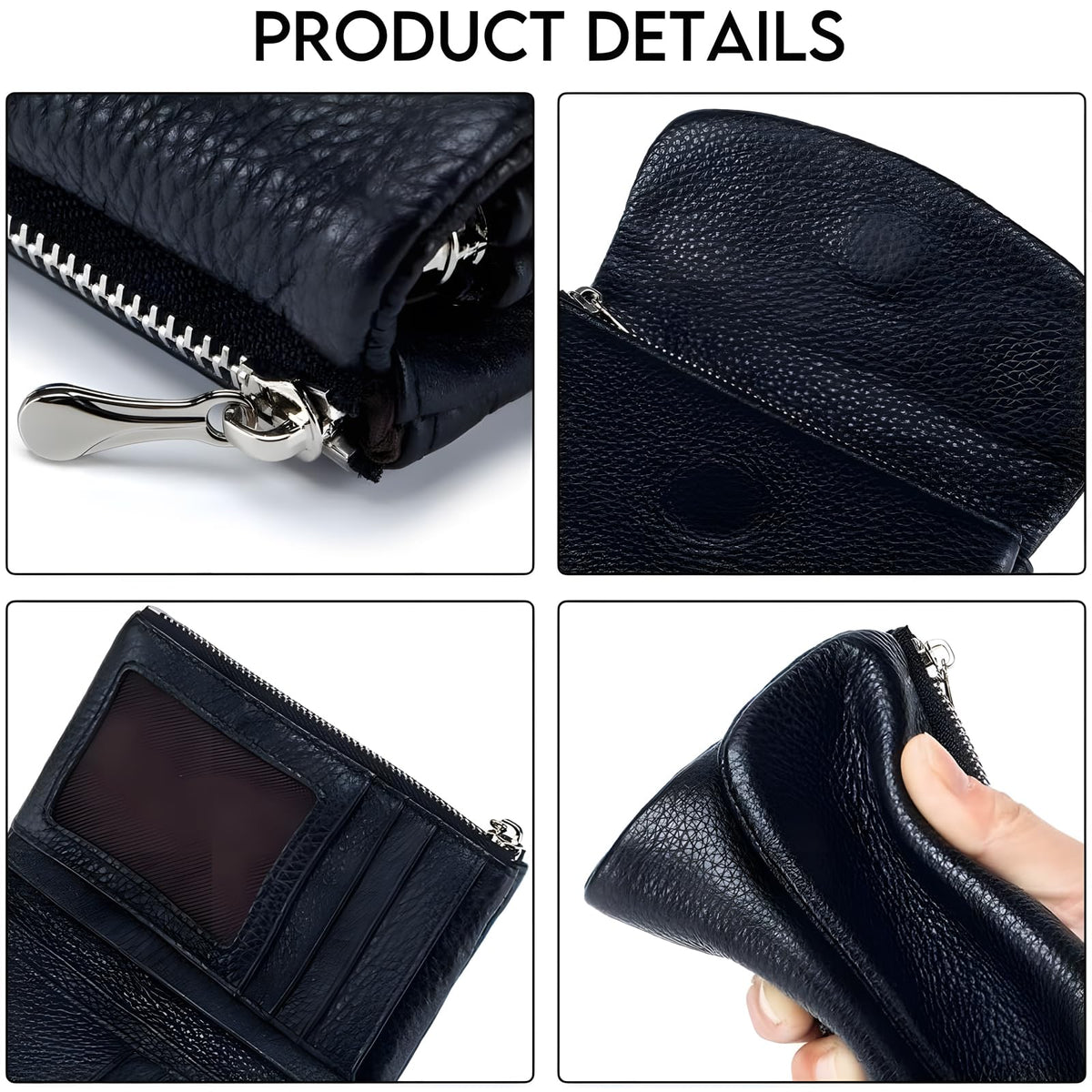 Unisex Pebble Leather Wallet, 5.3In Short Genuine Leather Coin Card Holder, Two zippered pockets, Unisex Clutch Bags, Can Hold Coins, Cards, Id Cards (Fink)