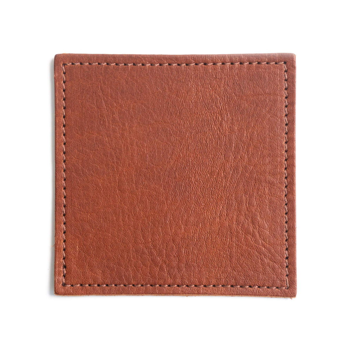 American Made Leather Coasters - Premium Full Grain Leather, Double Layered Square Rustic Brown Coaster Set, 4”x4” - Handmade in The USA - Set of 4