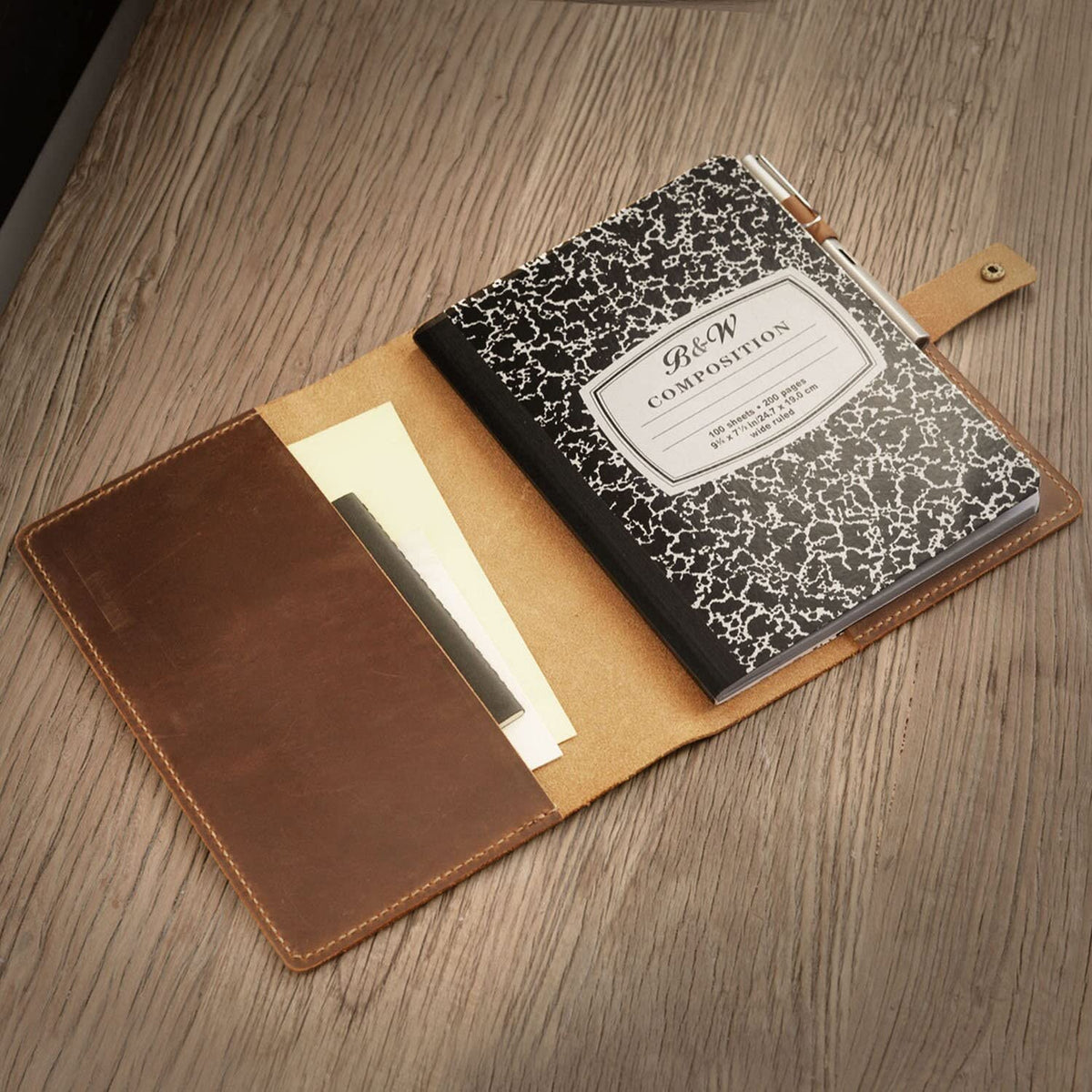 Distressed Leather Composition Notebook Cover; Gift For Student, Writer, Brown, 307C - Distressed Brown