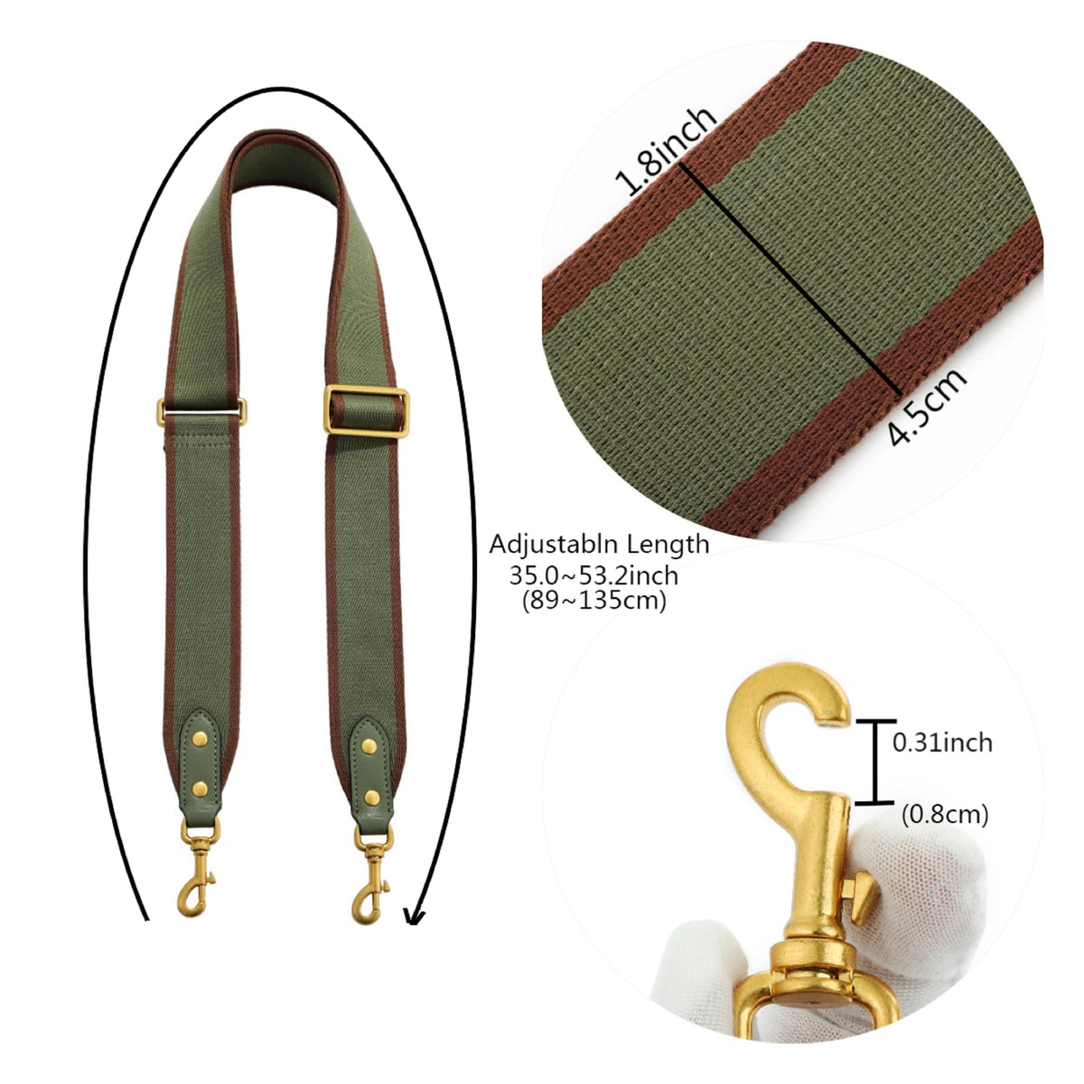 GOXTECH Purse Strap Replacement Crossbody Handbag Stripe Wide Adjustable (Olive Green-Shoulder Strap)