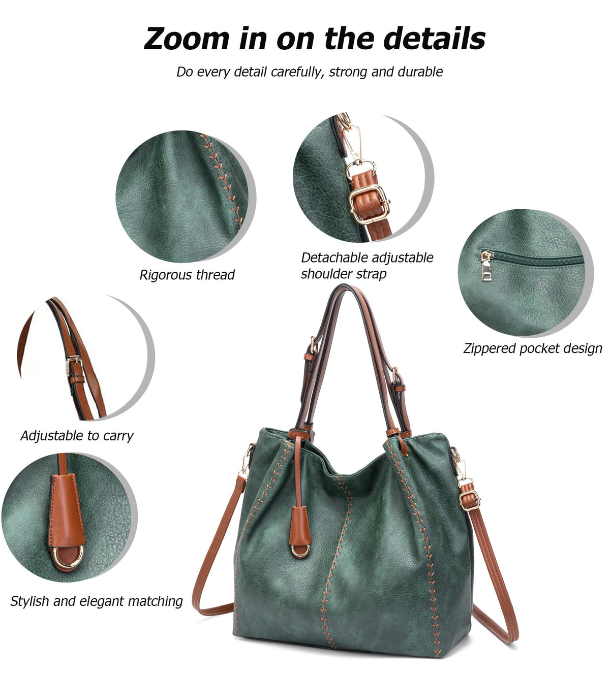 myfriday Casual Faux Leather Tote Hobo Bag for Women, Soft Shoulder Bag Crossbody Satchel Purse and Handbag (Green)