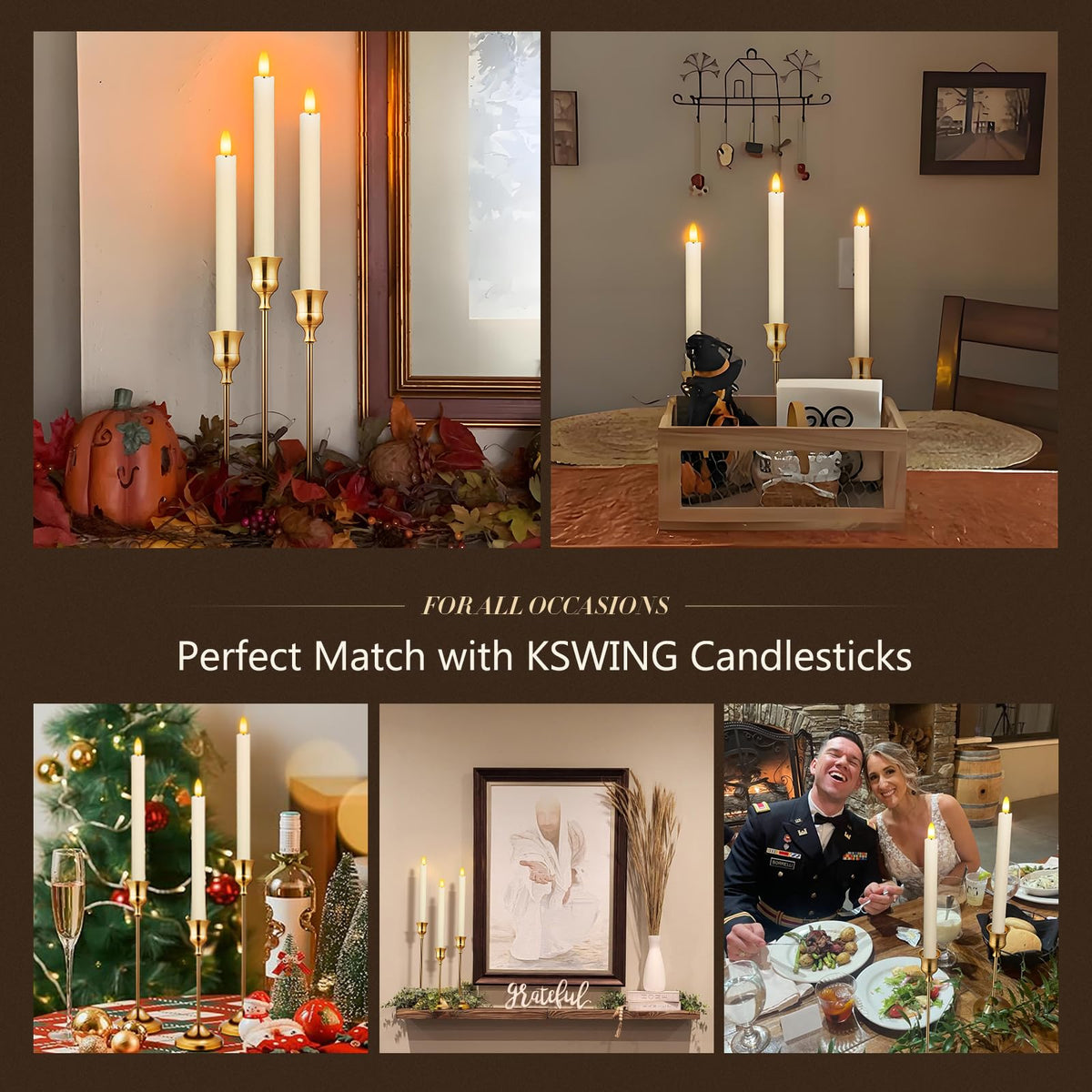 Candlestick Holders 6 PCS Metal Taper Candle Holders, KSWING Gold Candle Stick Holders Set, Perfect for Table Centerpiece Mantel Party Wedding Christmas Home Decor, Set of 6