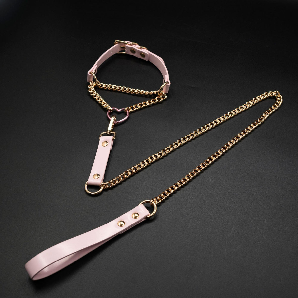 ADEMISHIA Heart O-ring Leather Choker Necklace For Women, Punk Gothic Black/Pink Slip Chain Necklace with Vegan Leather Swivel Clasp