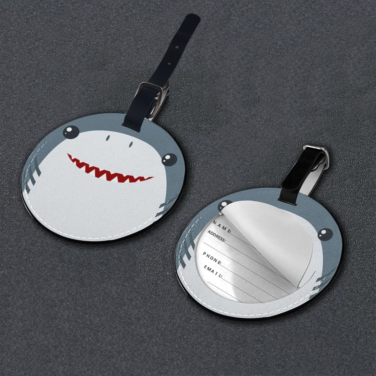 Luggage Tag Shark Face, Pu Leather Bag Travel Suitcases Id Identifier Baggage Label for Women Men Boys Girls