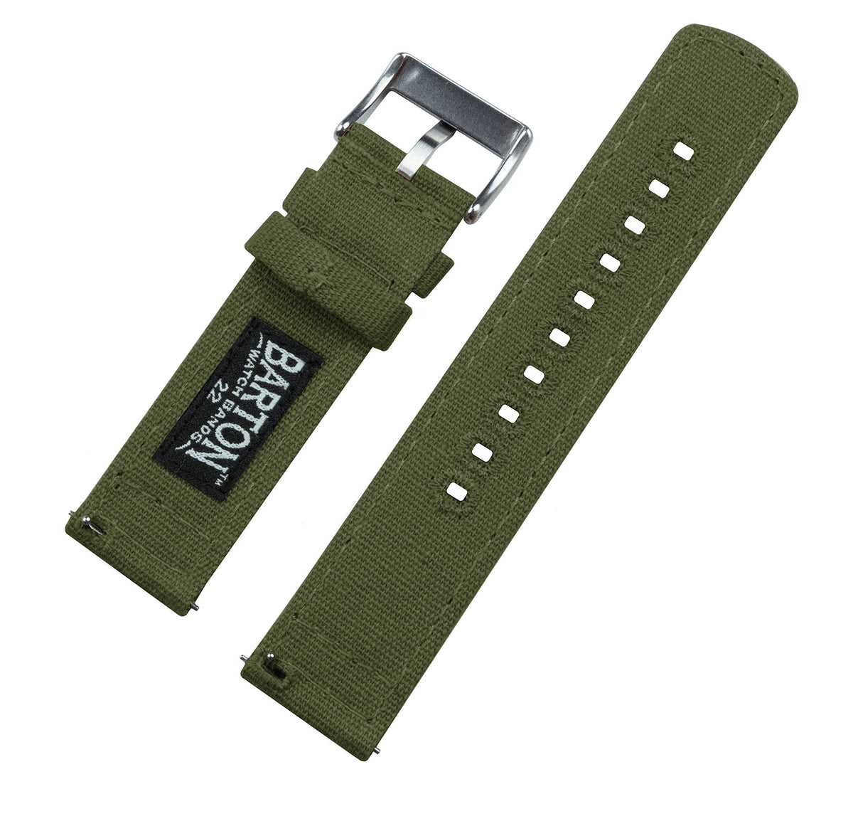 BARTON WATCH BANDS Canvas Quick Release Watch Band Straps, Army Green, 20mm