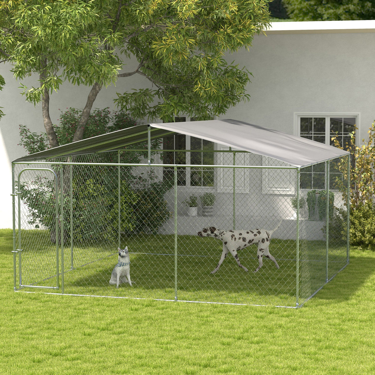 Dog Kennel Outdoor Dog Run w/ Canopy, 13' x 13' x 7.5'