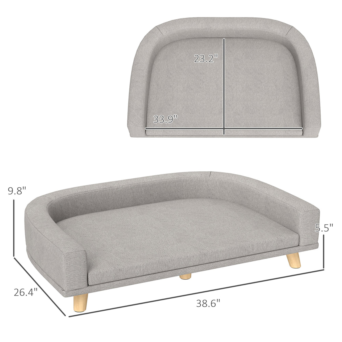 Dog Sofa Couch Bed with Washable Cushion for Large Dogs, Cats, Gray