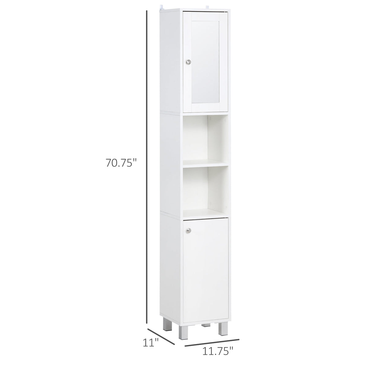 Tall Bathroom Storage Cabinet with Mirror, Wooden Freestanding Tower Cabinet with Adjustable Shelves for Bathroom or Living Room, White