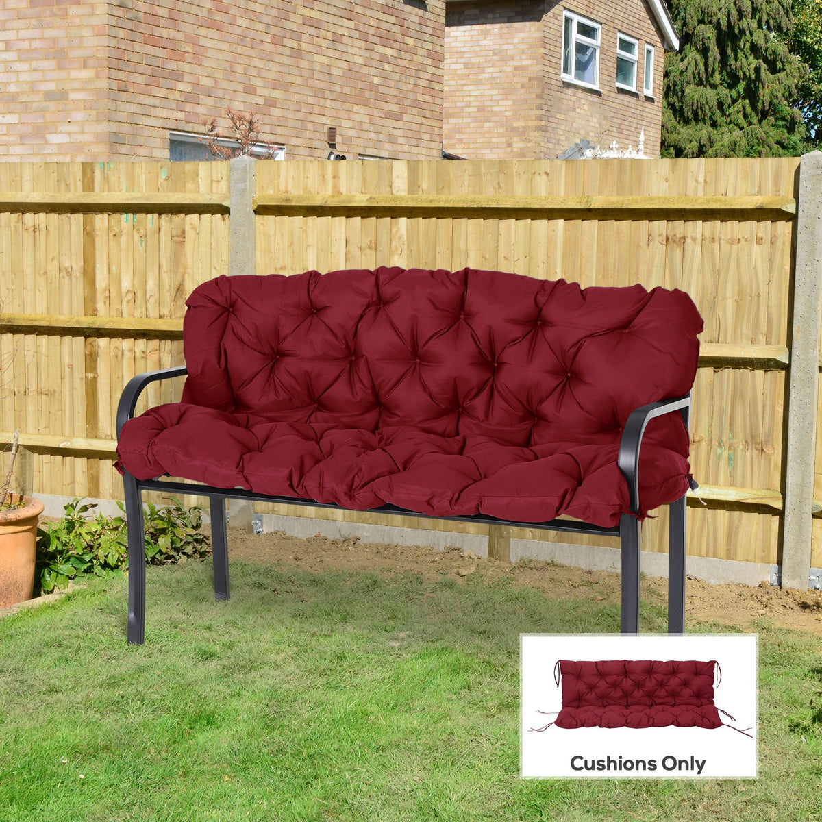 59" x 38" Tufted Bench Cushion for Outdoor Furniture, 3-Seater Replacement for Swing Chair, Patio Sofa/Couch,  Red