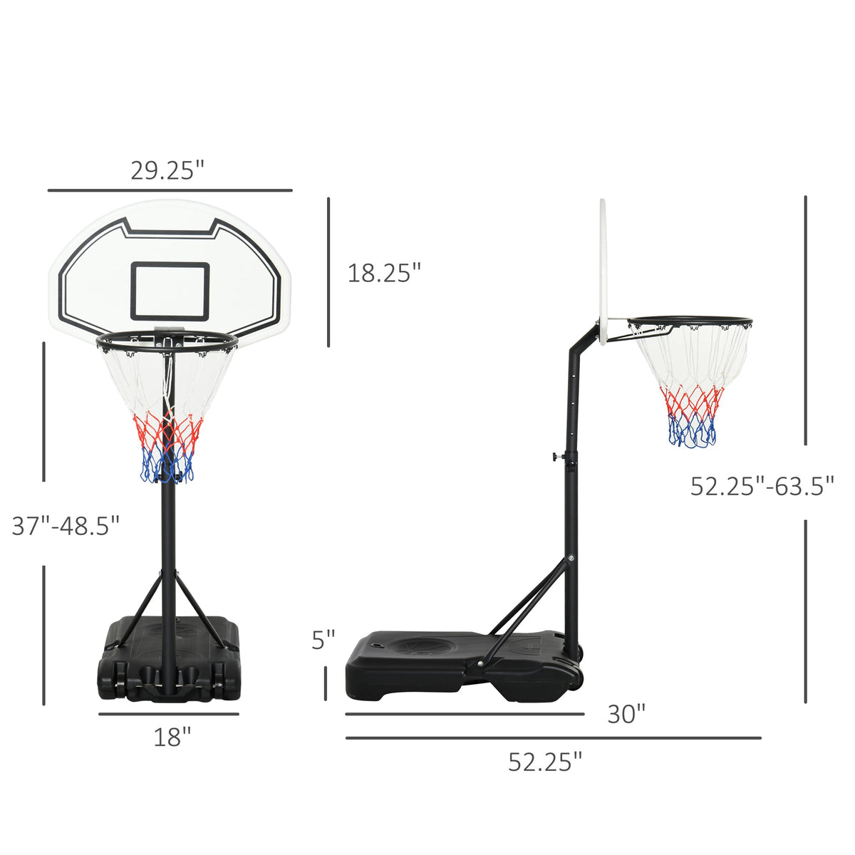Height Adjustable Basketball Hoop, Portable Basketball Stand, 30" Backboard, Indoor Outdoor Goals Set for Kids Youth Adults