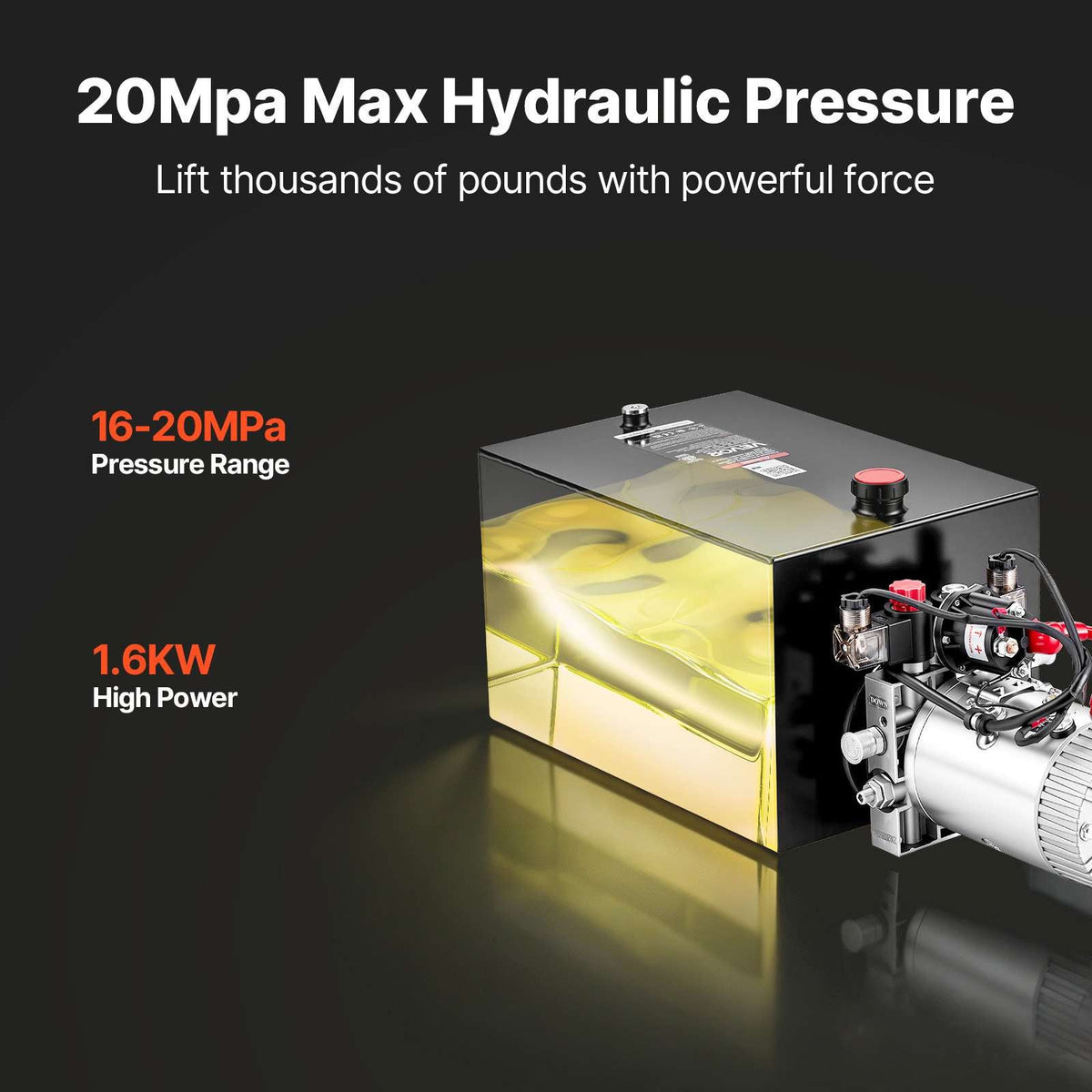20 Quart Hydraulic Pump, Double Acting Dump Trailer Pump, 3200PSI Max Relief Pressure, 0.91 GPM Flow Rate, DC12V 1.6KW Hydraulic Power Unit for Dump Trailer Car Lifting (Horizontal Installation)