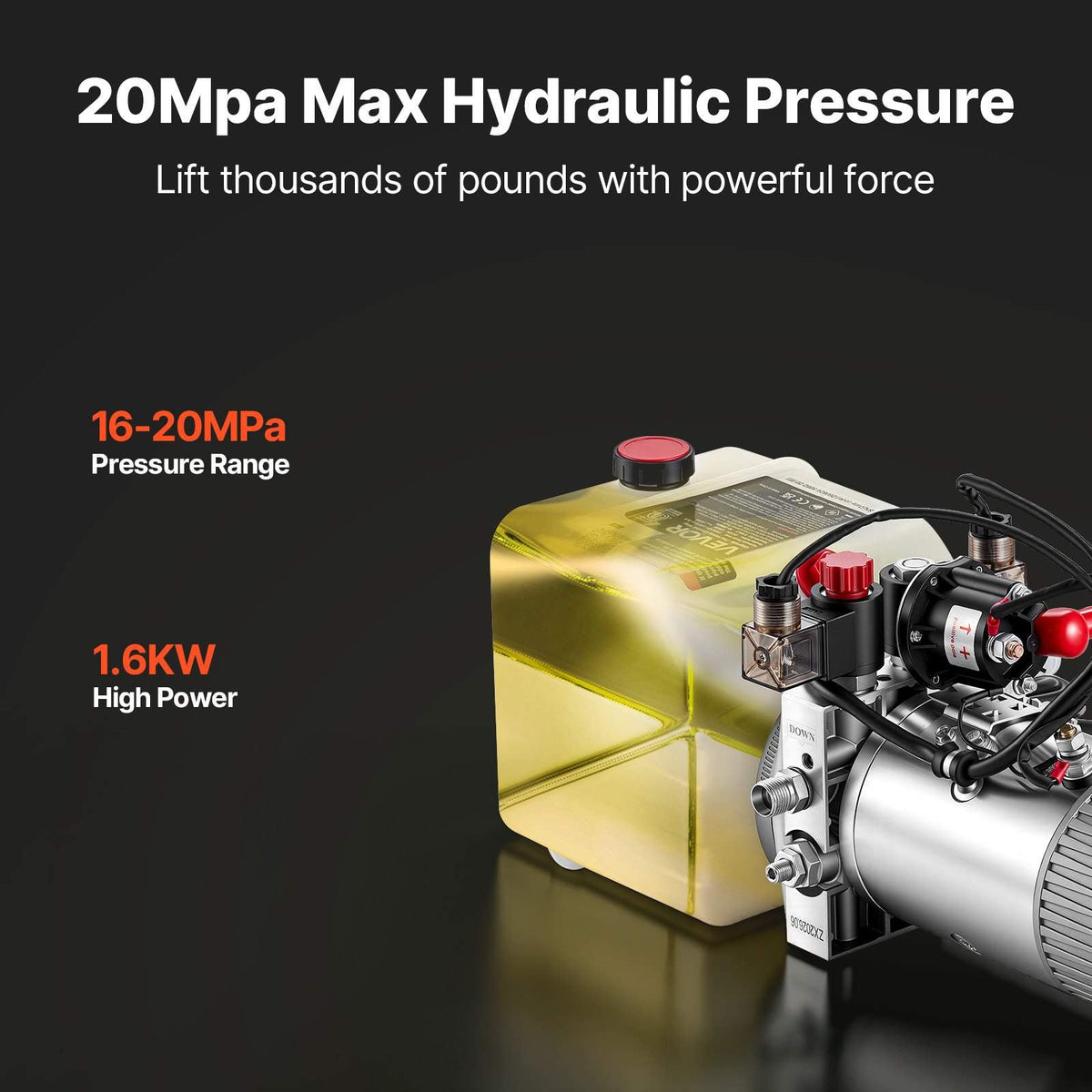 3 Quart Hydraulic Pump, Double Acting Dump Trailer Pump, 3200PSI Max Relief Pressure & 0.91 GPM Flow Rate, DC12V 1.6KW Hydraulic Power Unit for Dump Trailer Car Lifting (Horizontal Installation)
