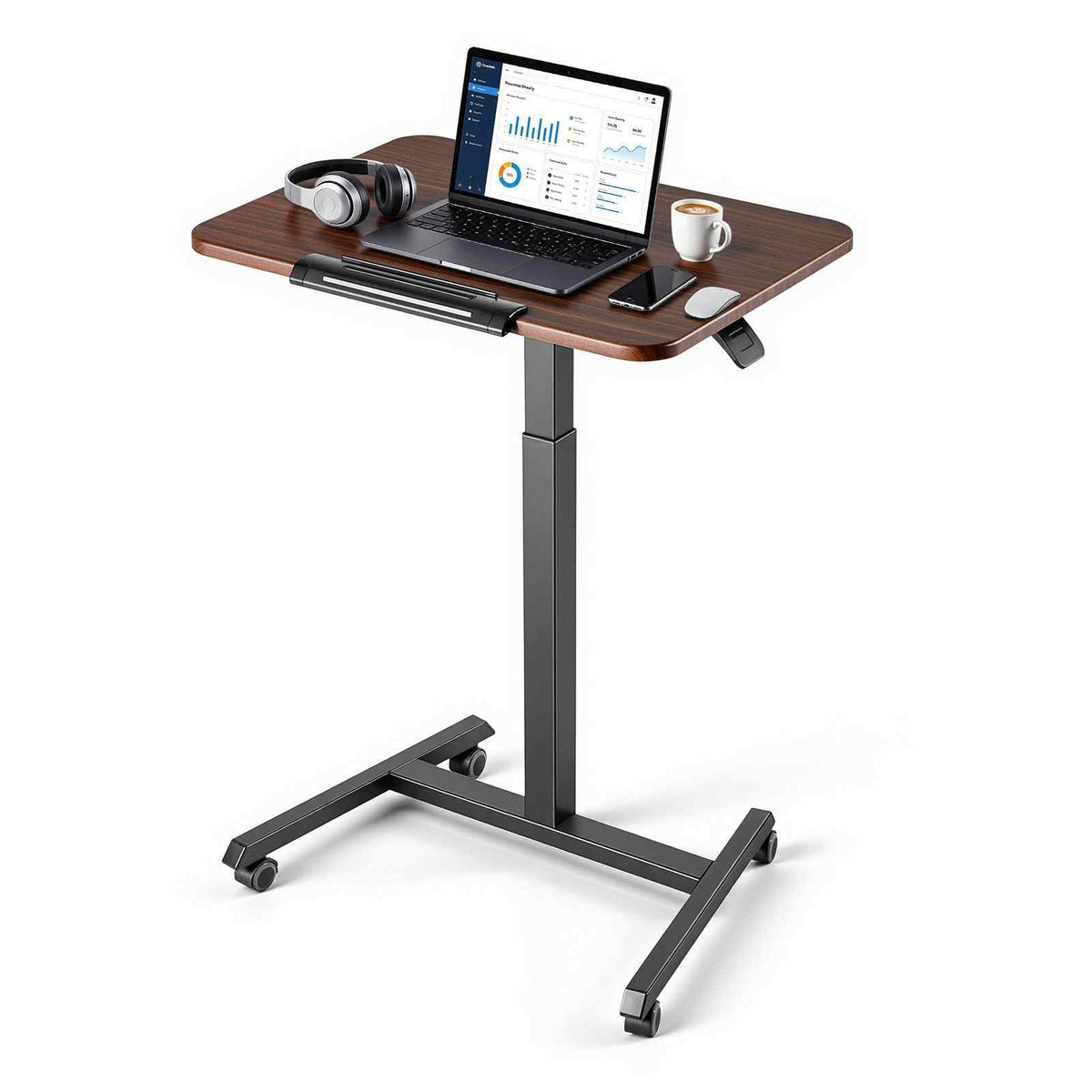 Standing Desk, Adjustable Height Mobile Stand Up Desk with Tilting Desktop, 25.6 x 19 in Small Computer Sit Stand Rolling Workstation with 4 Casters, 33 lbs Capacity, Ideal for Home Office