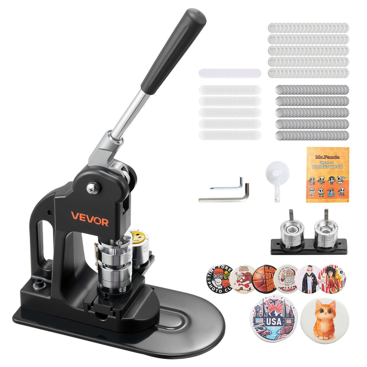 Button Maker Machine, 1 in, Pin Maker Machine with 500pcs Button Parts, Circle Cutter, Hex Wrenches and Magic Book, Ergonomic Handle, for DIY Badges, Personalized Pins and Key Chains, Black