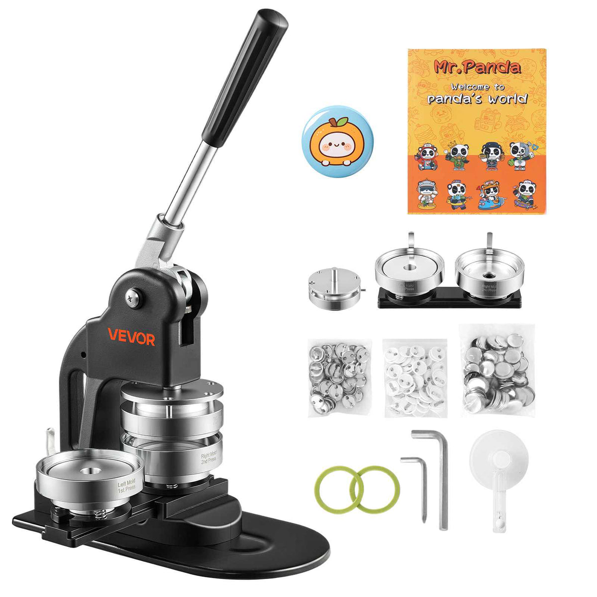 Button Maker Machine 3" / 75mm Pin Maker 500pcs Button Parts Black, with Circle Cutter, Magic Book, and Hex Wrenches, Ergonomic Handle, for DIY Badges, Pins, Fridge Magnets and Key Chains