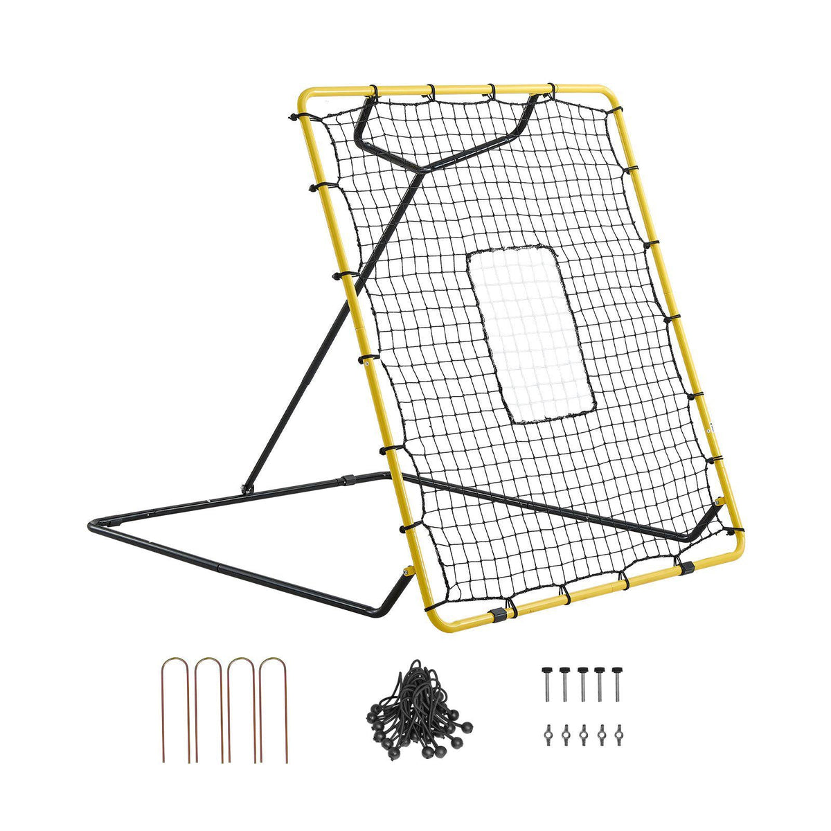 Baseball Softball Rebounder Net 4 x 4.5 ft Pitch Back Trainer Target, 4 Adjustable Angles with Strike Zone, Steel Frame, Bounce Back Net for Pitching & Fielding Training, Return Practice