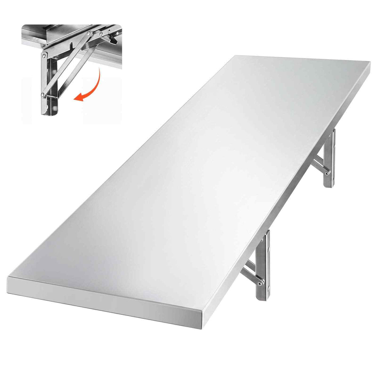 Stainless Steel Shelf 12" x 48" Foldable Wall Mount Floating Shelf, Heavy-Duty Commercial Shelves with Brackets, 300LBS Capacity, Easy to Clean, Suitable for Restaurant, Home Kitchen, Garage
