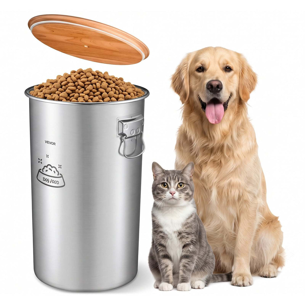 Stainless Steel Dog Food Storage Container 30 lbs/9.25 Gal Capacity, for Living Room Kitchen, Airtight Lid & Dual Handles, 35L Large Metal for Dogs & Cats Food Rice Flour, Keep Fresh, Easy Clean