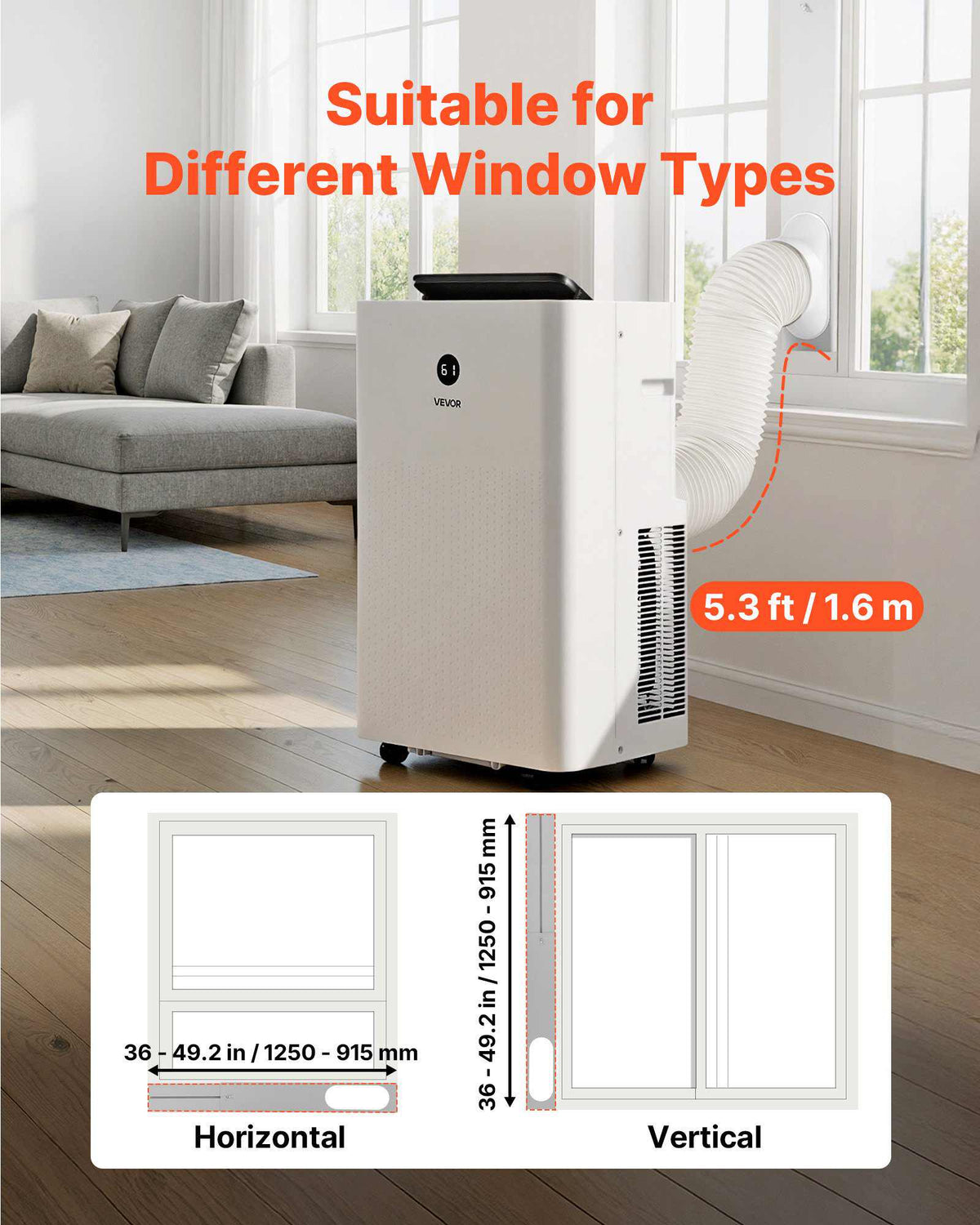 Portable Air Conditioner and Heater Combo, 14000 BTU (9800 BTU SACC) 5-in-1 Standing Cooling Ac Unit, LED Touch Panel & Remote Control, 24h Timer, Dehumidifier/Fan/Sleep Mode for Room Indoor