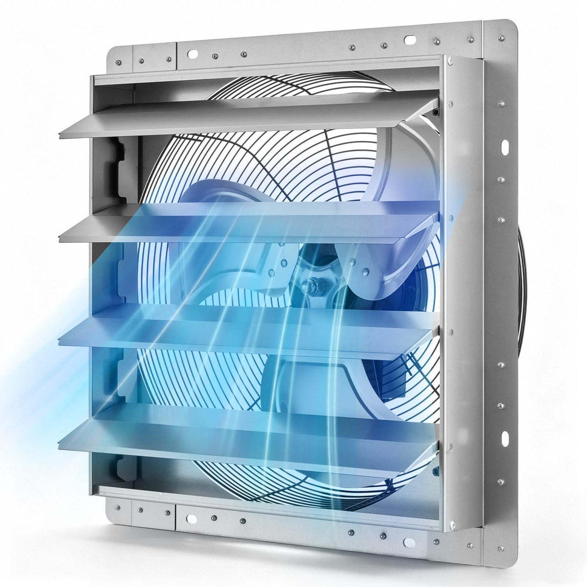 18 Inch Shutter Exhaust Fan Wall Mounted Automatic Louvers Silver, Sturdy Steel Housing, 3051 CFM Low Noise, AC Motor, Ventilation and Cooling for Attic, Garage, Barn, Greenhouse, Workshop
