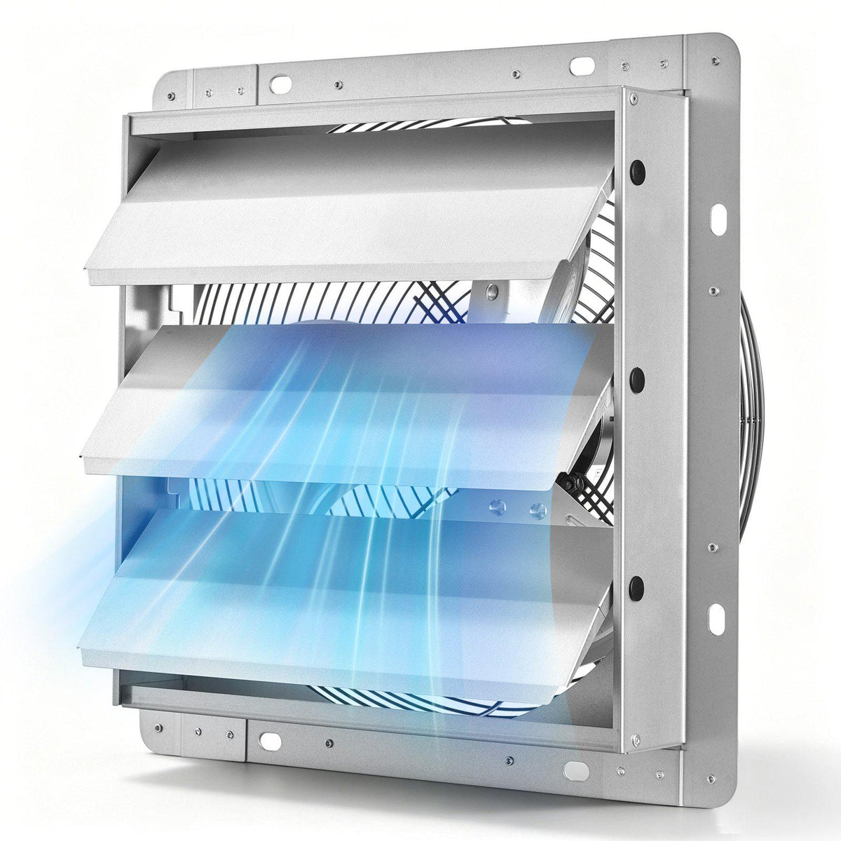 12 Inch Shutter Exhaust Fan Wall Mounted 1347 CFM Automatic Louvers, Sturdy Steel Housing, Low Noise, AC Motor, Ventilation and Cooling for Attic, Garage, Barn, Greenhouse, Workshop, Silver