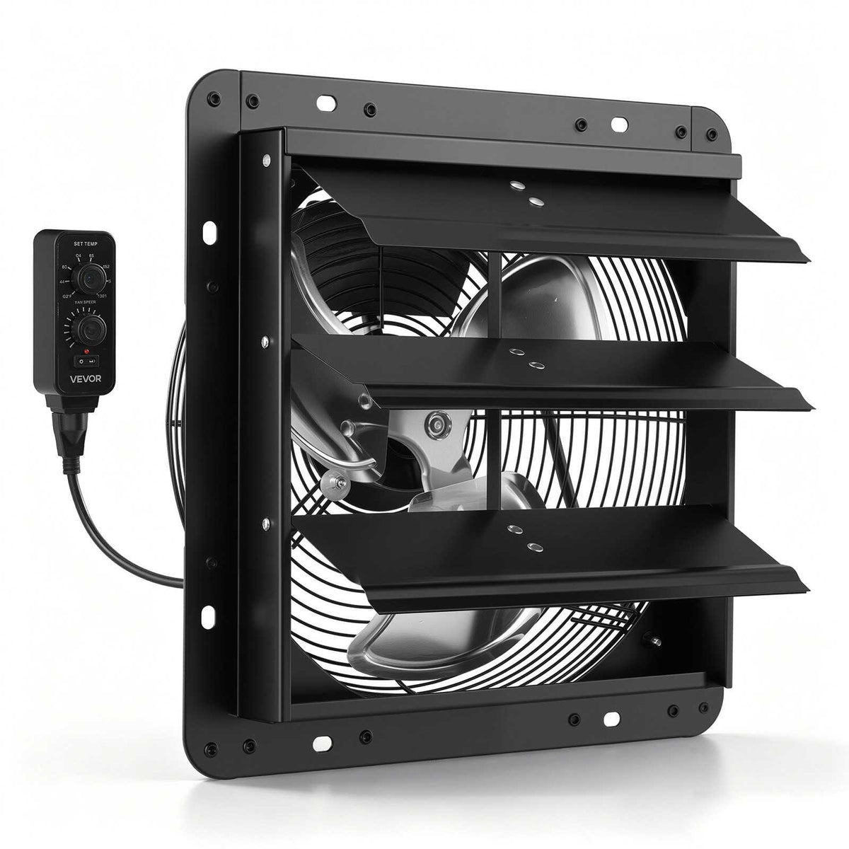 12 inch Shutter Exhaust Fan Wall-Mount Variable Speed Temperature, Automatic Louvers Sturdy Steel Housing, Low Noise, Ventilation and Cooling for Attic, Garage, Barn, Greenhouse, Workshop