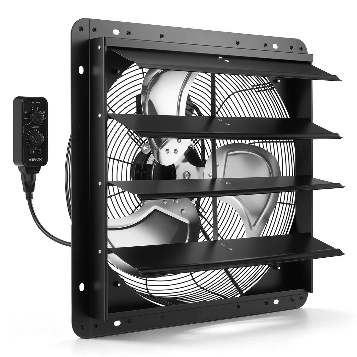 18 inch Shutter Exhaust Fan Wall-Mount Variable Speed Temperature, Automatic Louvers Sturdy Steel Housing, Low Noise, Ventilation and Cooling for Attic, Garage, Barn, Greenhouse, Workshop