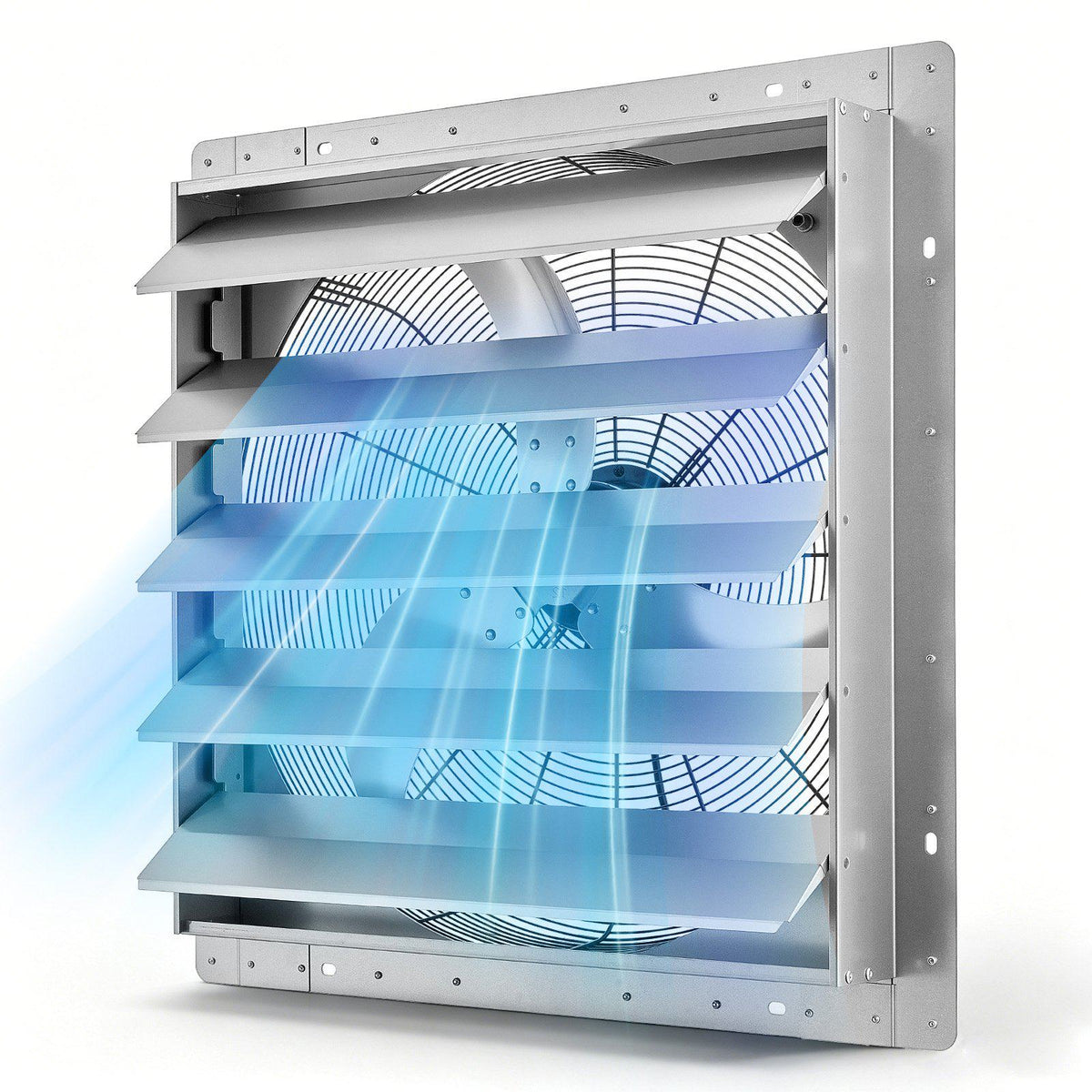 24 Inch Shutter Exhaust Fan Wall Mounted Automatic Louvers Silver, Sturdy Steel Housing, Low Noise, AC Motor, 7030 CFM Ventilation and Cooling for Attic, Garage, Barn, Greenhouse, Workshop