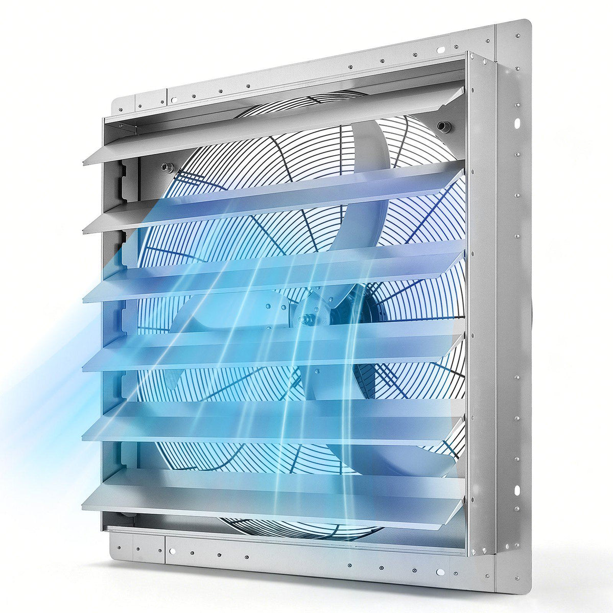 30 Inch Shutter Exhaust Fan Wall Mounted Automatic Louvers Silver, Sturdy Steel Housing, Low Noise, AC Motor, 8099 CFM Ventilation and Cooling for Attic, Garage, Barn, Greenhouse, Workshop