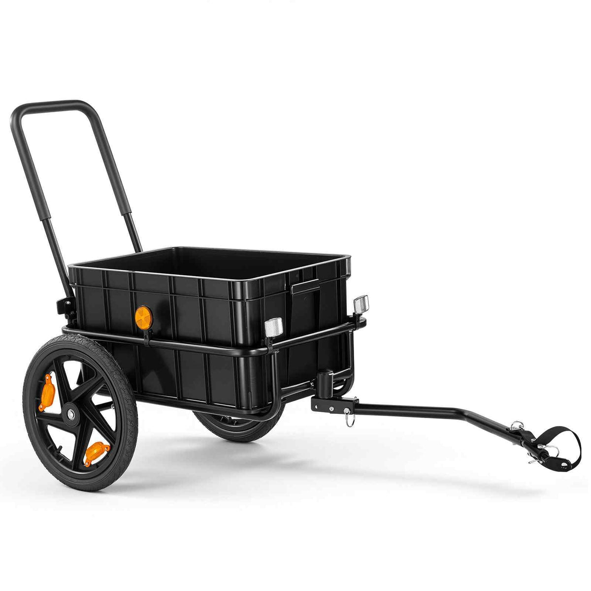 Bike Cargo Trailer 100 lbs 2-in-1 Pushcart Heavy-Duty Bicycle Wagon, Cart with Waterproof Cover, 7 in & 16 in Wheels, Reflector, Carbon Steel Frame, Fits 22-28 in Bike Wheels, for Carrying Cargo