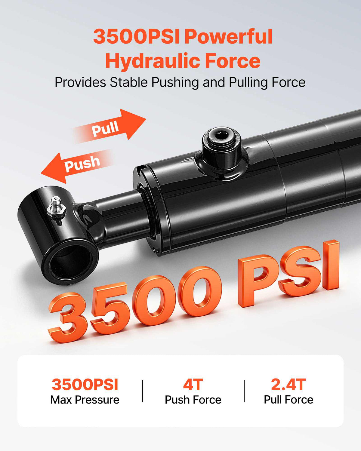Double Acting Hydraulic Cylinder, 2" Bore x 10" Stroke, Max 3500PSI Hydraulic Cylinder, Heavy-Duty Welded Cross Tube Cylinders with 1" Pin Hole & SAE #6 Port for Agricultural Machinery, Tractors
