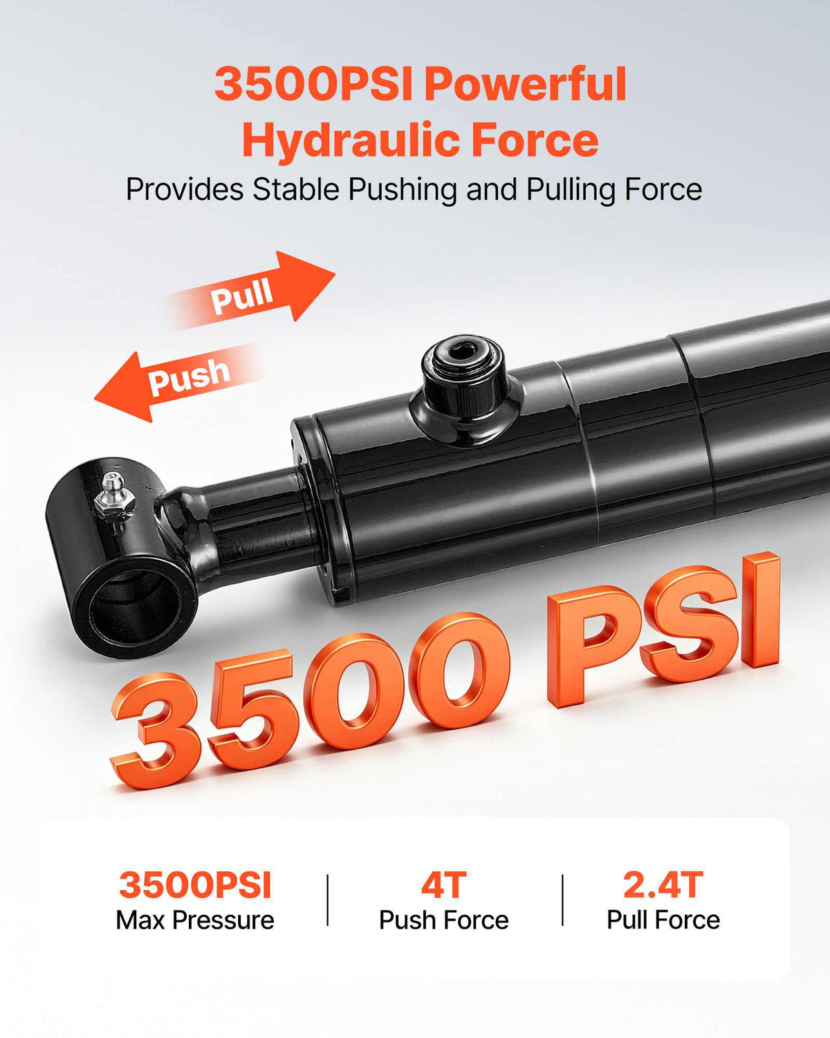 Double Acting Hydraulic Cylinder, 2" Bore x 24" Stroke, Max 3500PSI Hydraulic Cylinder, Heavy-Duty Welded Cross Tube Cylinders with 1" Pin Hole & SAE #6 Port for Agricultural Machinery, Tractors