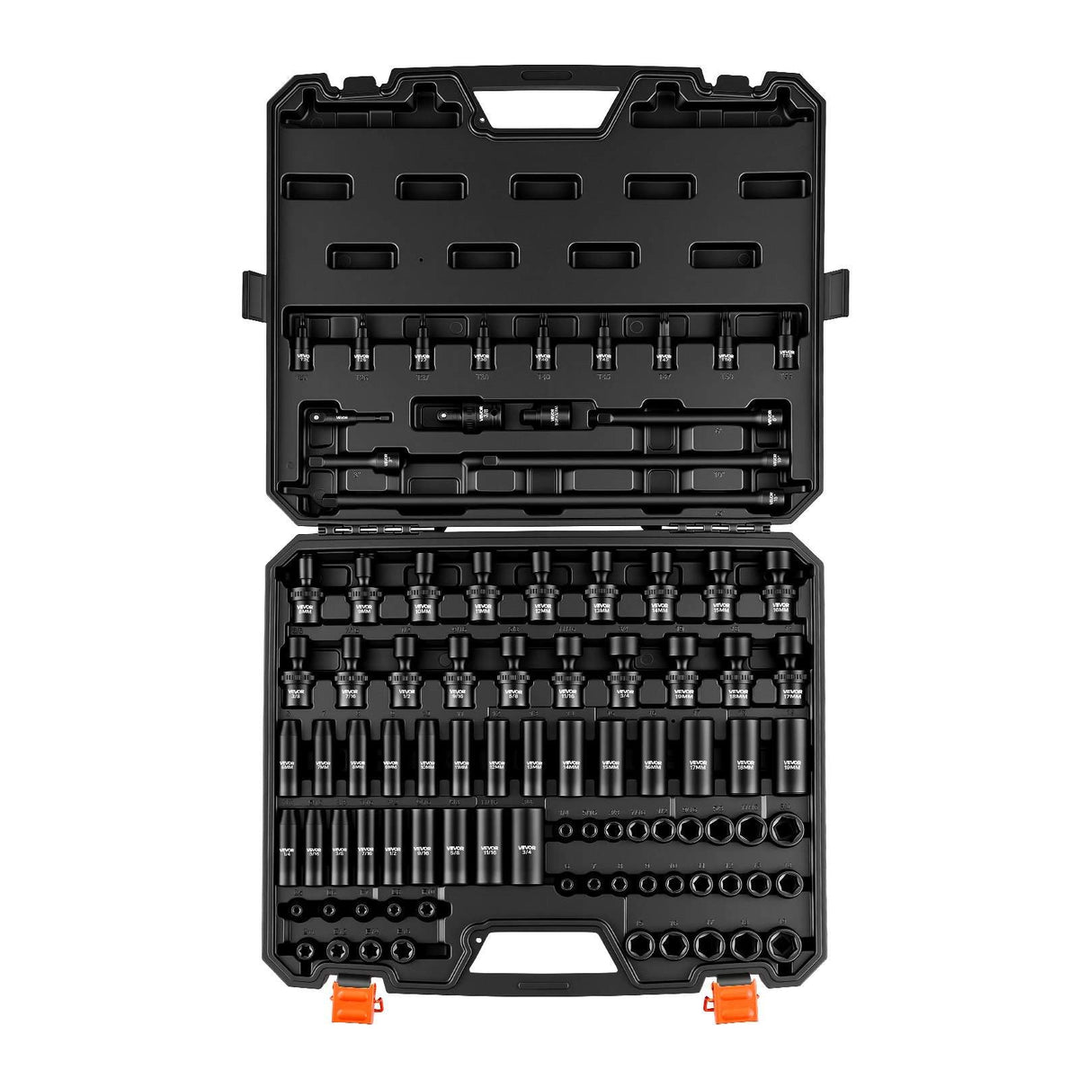 Impact Socket Set, 3/8" Drive, 90-Piece Socket Set, 6 Point Sockets, SAE 1/4"-3/4" and Metric 6-19 mm, Easy to Identify, with Adapters, Sturdy Storage Case, Cr-Mo Alloy Steel for Vehicles Repair