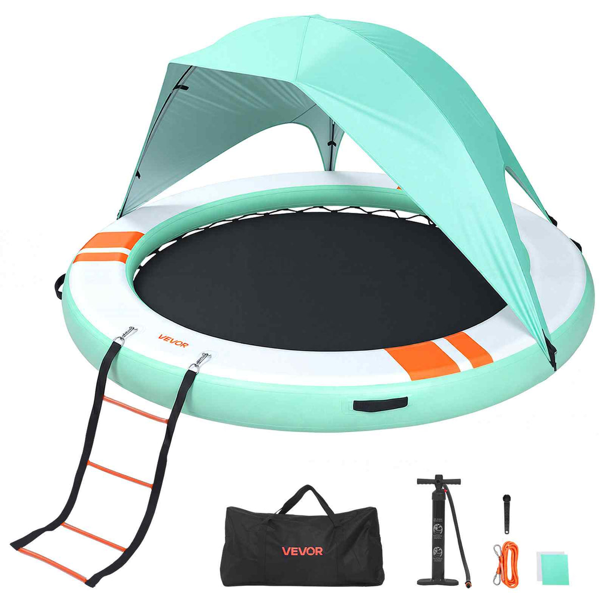 Inflatable Floating Dock, 8 FT Round Inflatable Dock Platform, Non-Slip Water Floating Mat with Portable Carrying Bag & Detachable Ladder, Platform Island Raft for Pool Beach Ocean