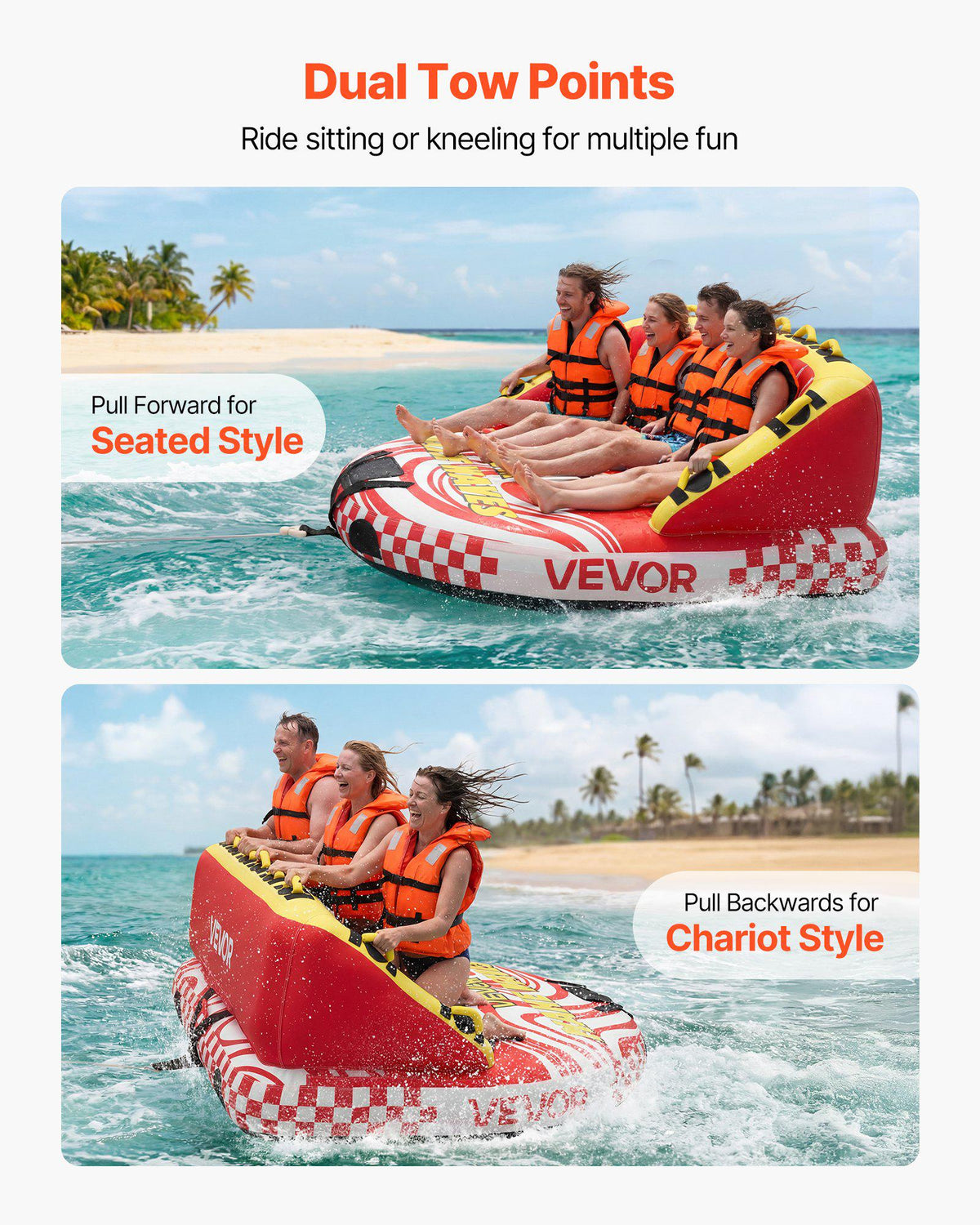 Towable Tubes for Boating, 4-Rider Inflatable Towable Tube for Boat to Pull, 680 lbs Capacity Water Sports Boating Tubes - with Full Nylon Cover, Dual Tow Points, Safety Valve & Padded Handles