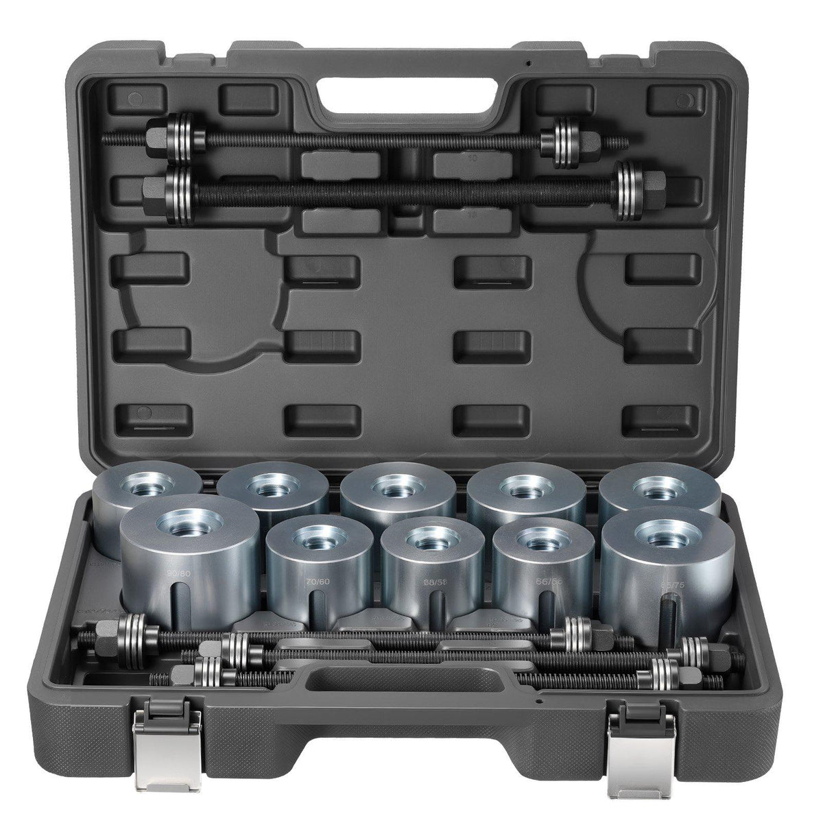 Pull and Press Sleeve Kit, 27 PCS, Steel Bush Removal Insertion Sleeve Tools with Carrying Case, Compatible with LCV and HGV Engines, for Removing and Installing Bushings, Bearings, and Seals