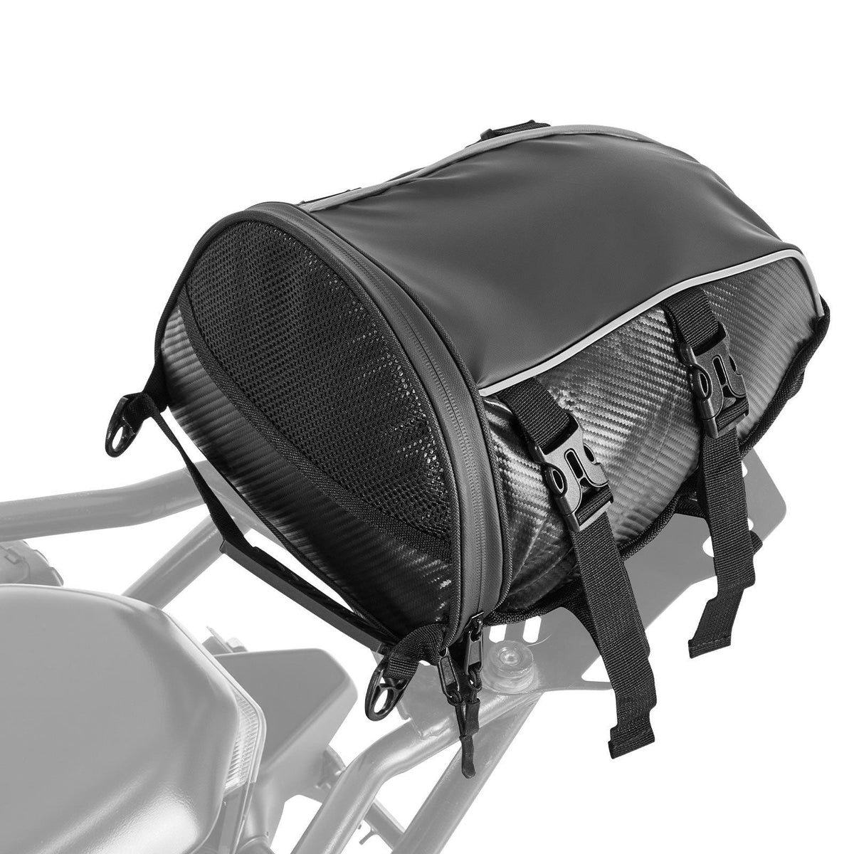 Motorcycle Tail Bag, 10 L Motorcycle Rear Seat Bag with Waterproof Rain Cover, Outdoor Sports Motorbike Luggage Storage Trunk Rack Backpack Handbag with Shoulder Strap and Inner Pocket, Black