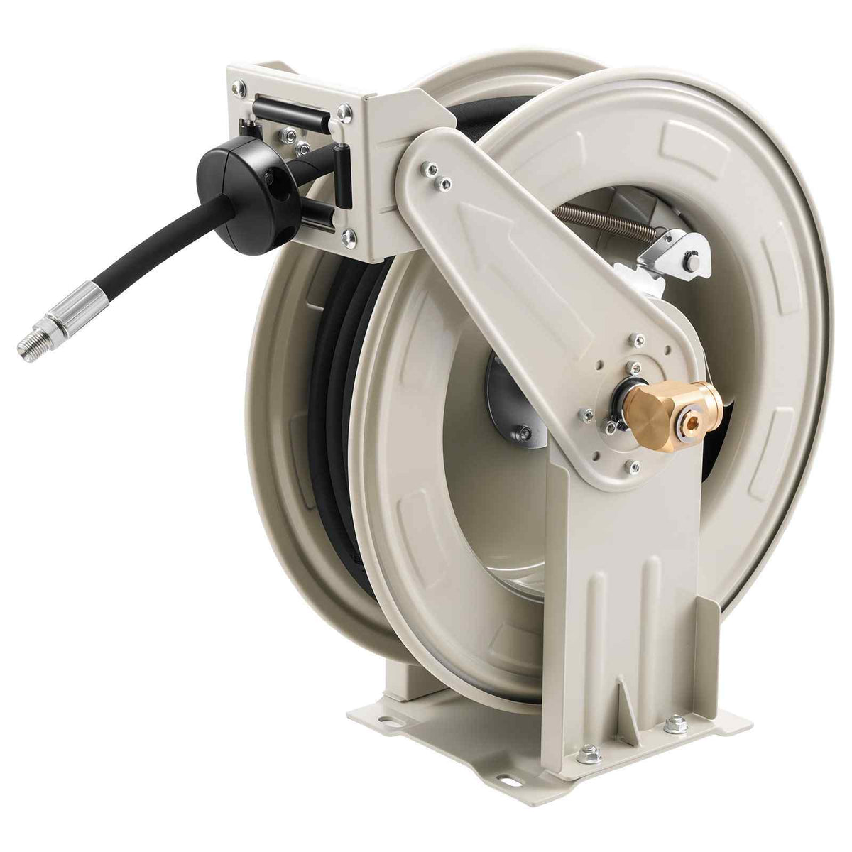 Grease Hose Reel, 1/4 in x 50 ft Retractable, Spring Driven Auto Swivel Rewind, Max 10152 PSI, Heavy-Duty Carbon Steel Construction with Steel Wire Braided Hose, for Lube, Grease, Hydraulic Oil