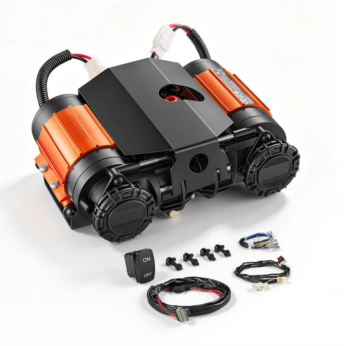 12V Dual-Cylinder Air Compressor 1HP 4.73 SCFM Portable Tire Inflator, Max 150PSI Heavy Duty Offroad Air Pump with Differential Lock Harness for Pickup Trucks SUVs Off-Road Vehicles