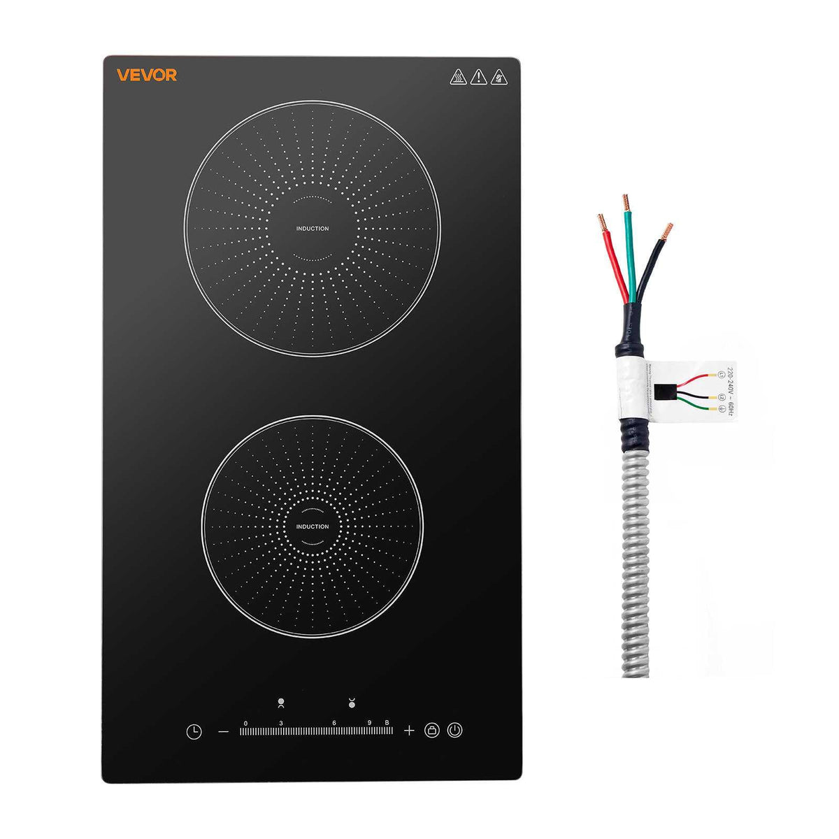 Induction Cooktop 12in 2 Burners Built-in Electric Stove 220V 3500W, Low-Power Continuous Heating, Induction Burner for Kitchen, 9 Power Levels, LED Touch Screen, Ceramic Glass, and Child Lock